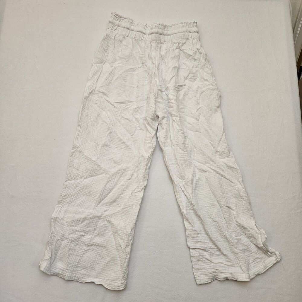 4OUR DREAMERS Womens White Cropped Capri Pants Drawstring Cotton Nylon Size M - Picture 2 of 8